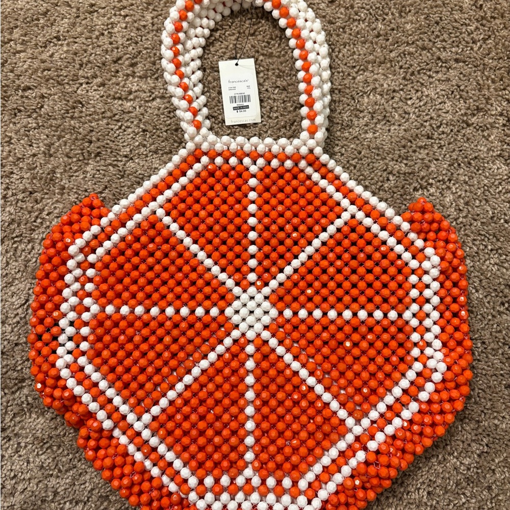 Francesca's Collections Orange and White Beaded Tote 🍊💙